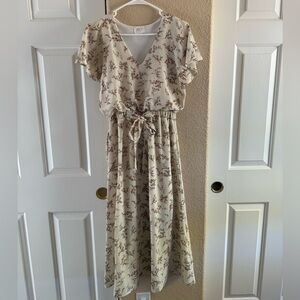 Floral Cream Midi Dress